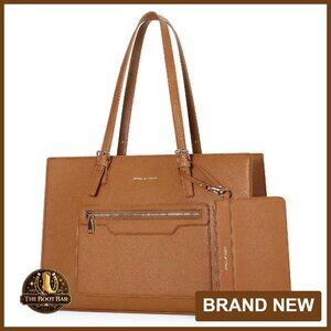 Waterproof Leather Tote Laptop Bag 15.6 Inch Work Briefcase with Clutch